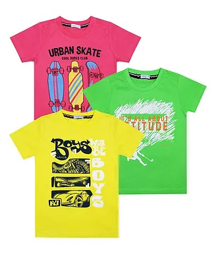 Luke And Lilly Pack Of 3 Half Sleeves Urban Skate Print Tee - Yellow Green Pink