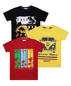 Luke And Lilly Pack Of 3 Half Sleeves Vehicle Print Tee  - Black Red Yellow
