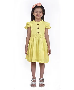Tiny Bubs Half Sleeves Solid Colour Dress - Yellow