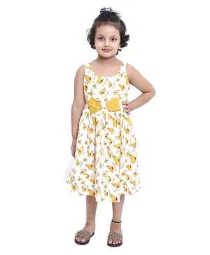 Tiny Bubs Sleeveless Butterfly Printed Dress - Off White & Yellow