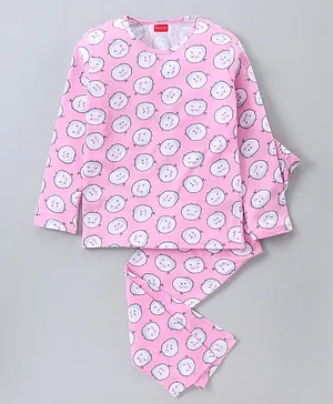 Kanvin Full Sleeves T-Shirt & Pajama Set Sheep Print - Pink