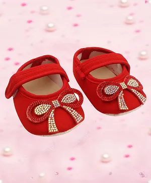 Coco Candy Studded Bow Detailing Booties - Red