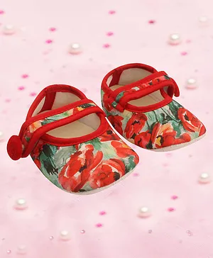 Coco Candy Floral Print Booties - Red