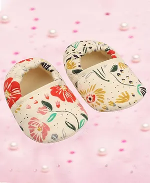 Coco Candy Floral Print Booties - Off White