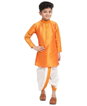 Treemoda Full Sleeves Solid Color Kurta With Dhoti  - Orange