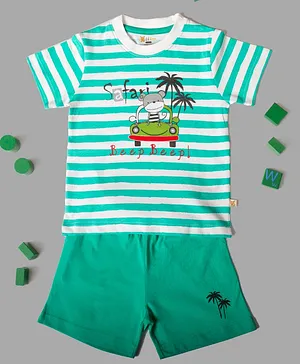 Lil' Roos Half Sleeves Striped Tee & Shorts Set - Green