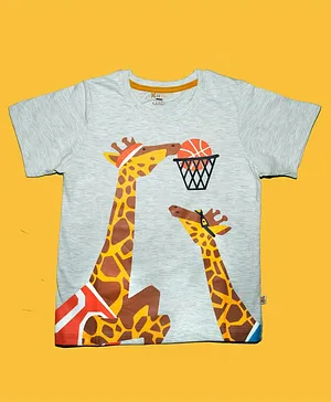 Lil' Roos Half Sleeves Giraffe Printed Tee - Grey
