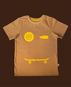Lil' Roos Half Sleeves Skater Board Printed Tee - Brown