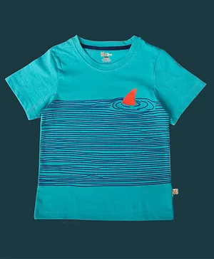 Lil' Roos Half Sleeves Shark In Ocean Printed Tee - Blue