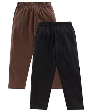 Kiddopanti Pack Of 2 Full Length Solid Pajamas - Black & Brown