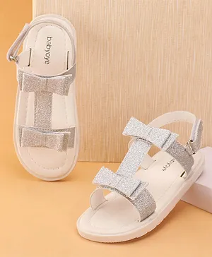 Babyoye Sandals With Velcro Closure Bow Applique - Silver