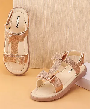 Babyoye Sandals With Velcro Closure Bow Applique - Rose Golden