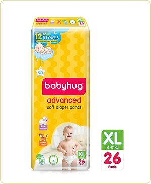 Babyhug Advanced Pant Style Diapers Extra Large (XL) Size   - 26 Pieces - Extra Large Yellow