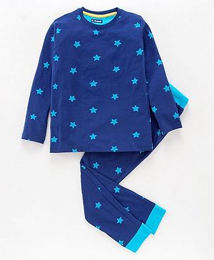 Pine Kids Full Sleeves Biowash Printed Night Suit - Blue