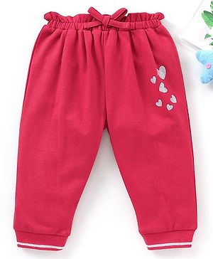 Babyhug Full Length Lounge Pant Hearts Print - Red