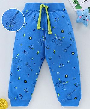Babyhug Full Length Lounge Pant With Drawstring Guitar Print - Blue