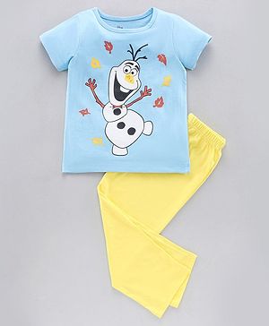 Pine Kids Half Sleeves T-Shirt & Capri Cartoon Graphic - Blue & Yellow