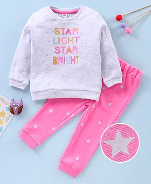 ToffyHouse Full Sleeves Pyjama Set Text Print - Pink