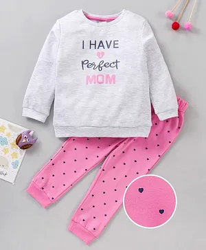 ToffyHouse Full Sleeves Pyjama Set Text Print - Pink