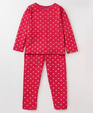 Pine Kids Biowashed Full Sleeves Top & Pyjama Pants Set Dreamer Print - Red