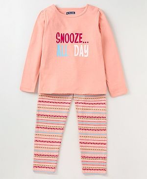 Pine Kids Biowashed Full Sleeves Top & Pyjama Pants Set Heart Print - Multicolour