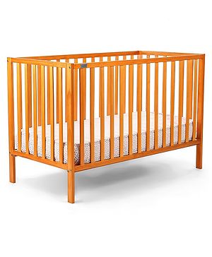 Babyhug Visby Wooden Cot with 3 Level Height Adjustment & Plug and Play Assembly - Brown