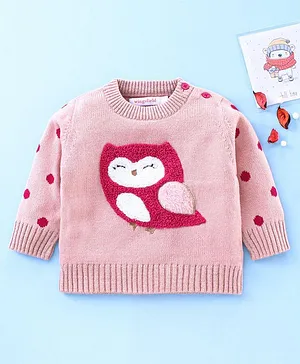 Wingsfield Full Sleeves Owl Design Sweater - Pink