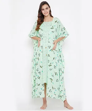 The Kaftan Company Sleeveless Maternity Dress With Half Sleeves Flower Print Long Jacket - Green
