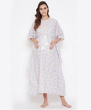 The Kaftan Company Half Sleeves All Over Floral Print Maternity & Nursing Kaftan Dress - Beige