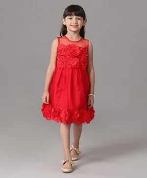 Pspeaches Sleeveless Floral Design Dress - Red