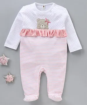 ToffyHouse Full Sleeves Romper Bear Embroidery - Pink White