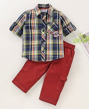 Babyhug Full Sleeves Checked Shirt & Bottom Set with Bow - Multicolor