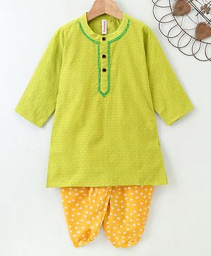 Babyhug Full Sleeves Kurta & Printed Dhoti - Green Yellow