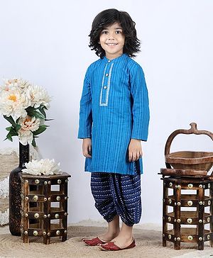 Babyhug Full Sleeve Kurta Dhoti Set Jaipuri Print - Blue