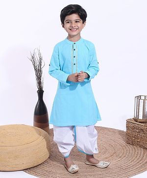 Babyhug Full Sleeves Kurta & Dhoti Set Solid Color - Blue