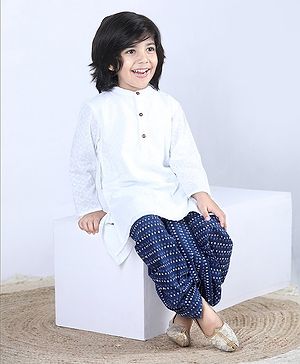 Babyhug Full Sleeves Kurta & Dhoti Set Stripes - White Blue