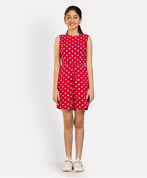 UPTOWNIE Sleeveless Polka Dot Print Jumpsuit  - Red