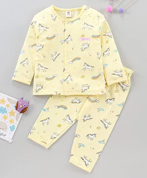 ToffyHouse Full Sleeves T-Shirt & Pajama Set Unicorn Print - Yellow