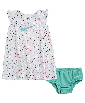 Nike Cap Sleeves Dots Printed Flutter Dress With Bloomer - White