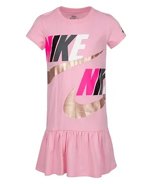 Nike Short Sleeves Brand Logo Print Peplum Dress With Bloomer - Pink
