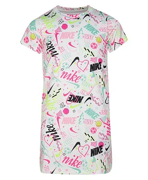 Nike Half Sleeves All Over Printed T-Shirt Dress - White