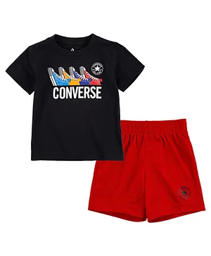Converse Half Sleeves Printed Tee & Shorts  -  Red