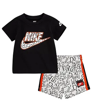 Nike Half Sleeves Logo Print Tee & Shorts  - White
