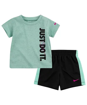 Nike Half Sleeves Just Do It Print Tee With Shorts - Blue Black