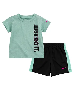 Nike Half Sleeves Just Do It Print Tee With Shorts - Blue