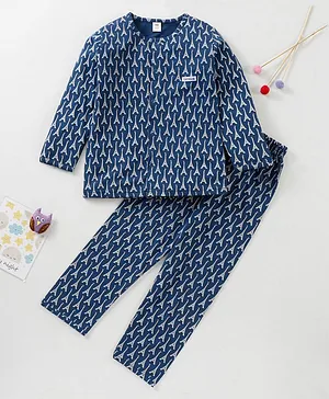 ToffyHouse Full Sleeves T-Shirt & Pajama Set Eiffel Tower Print - Navy Blue