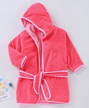 OHMS Full Sleeves Bath Robe Solid Color - Pink