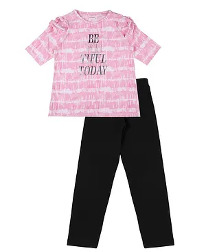 RAINE AND JAINE Short Sleeves Text Print Tee With Leggings - Pink