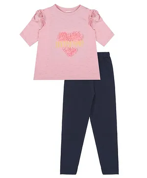 RAINE AND JAINE Heart Design Half Sleeves Tee With Leggings - Pink