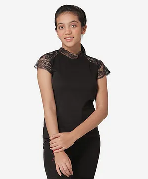 Mode by Red Tape Short Sleeves Net Detailing Top - Black